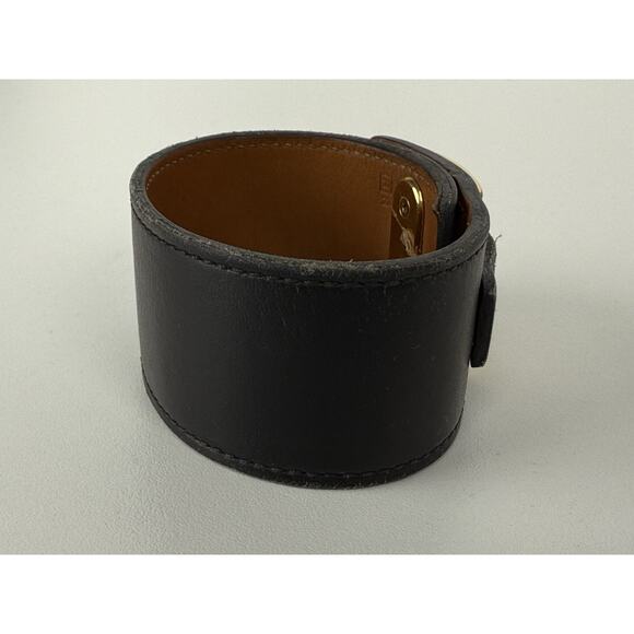 HERMES Intense Leather Bracelet Black Gold Hardware - Picture 4 of 10